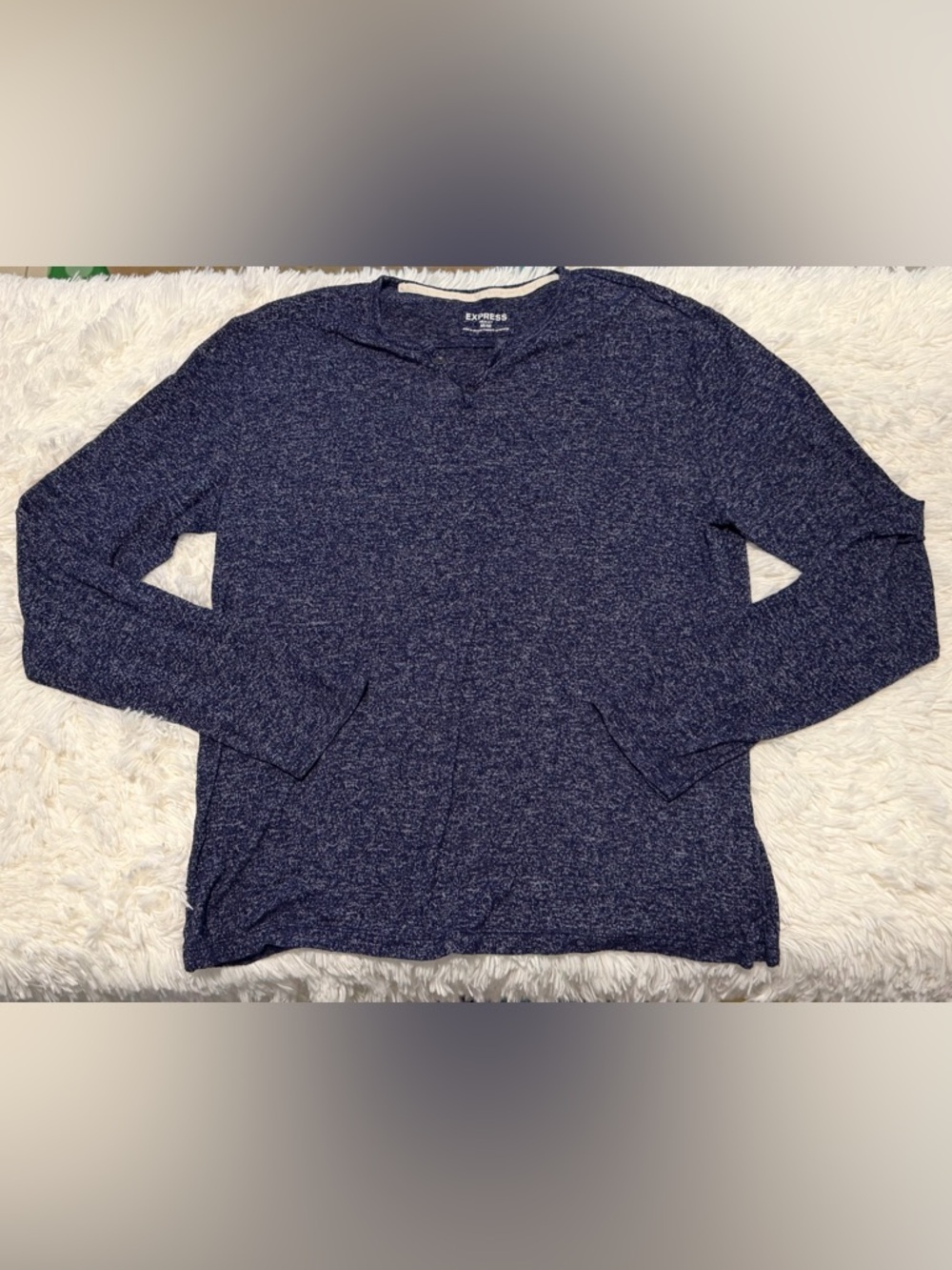 Express Navy Marled Henley Pullover
